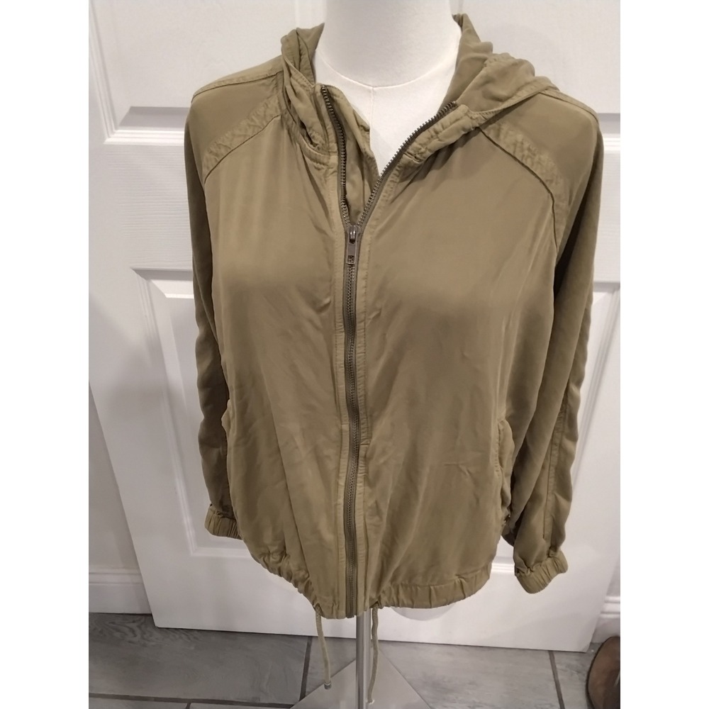ONeill Womens Hooded Bomber Jacket Olive Green Tan Full Zip Viscose Size Medium